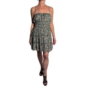 Trixxi Floral Dress Large Green Ruffle Strap Tiered Summer